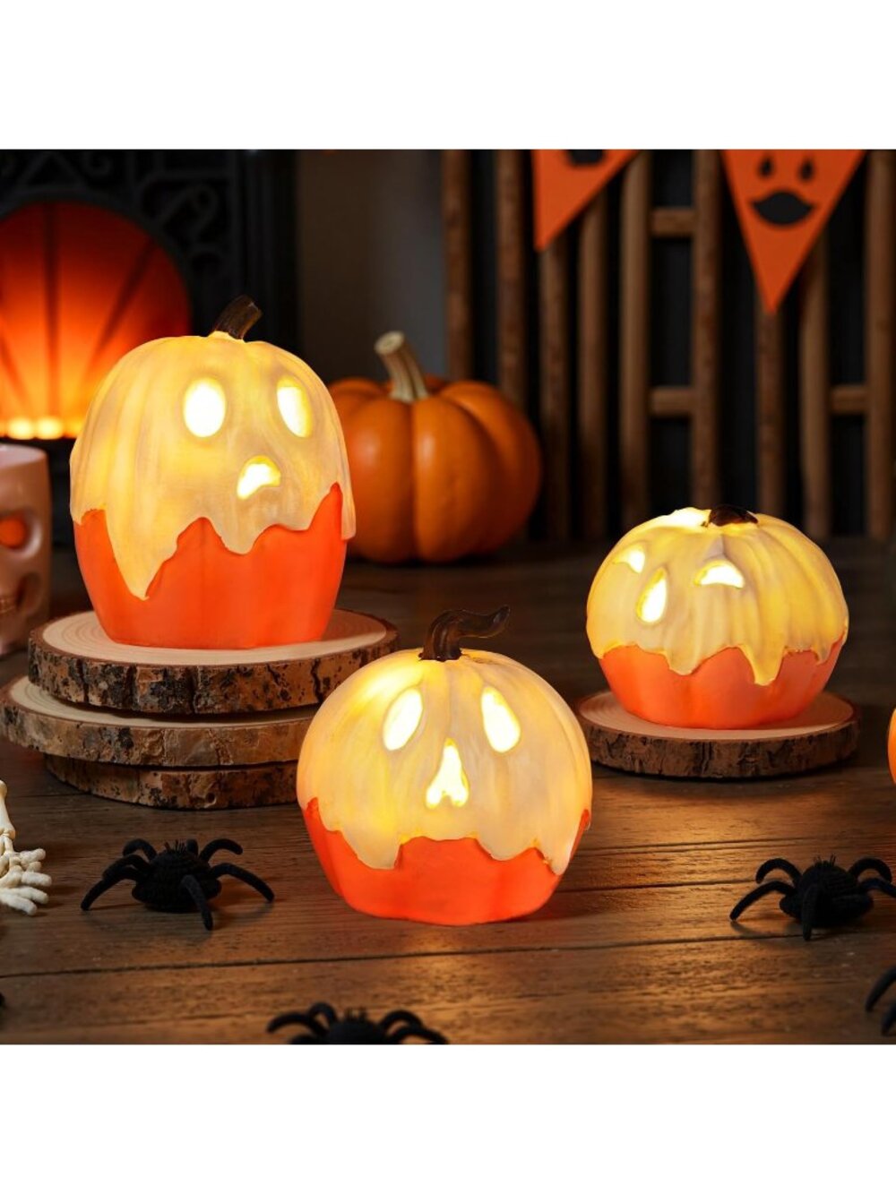 Light Up Ghost Pumpkin Decorations Set of 3 Cute Halloween Indoor Table Decor